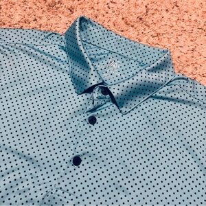 Mizzen Main Polo Shirt Men's Large Versa Trim Polo Golf Blue Polka Dot